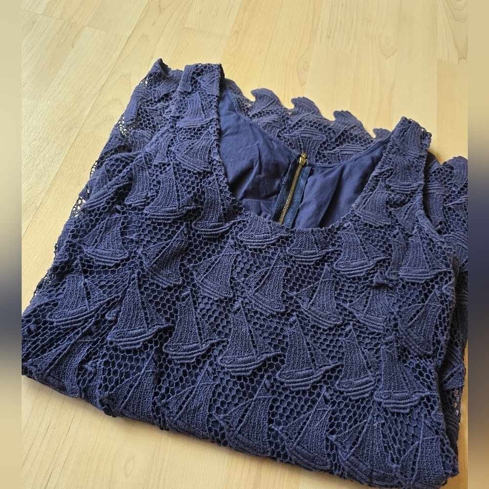 Lilly Pulitzer Kolby Resort Navy Blue Sailboat Lace Zip Up Shift Dress Size 4